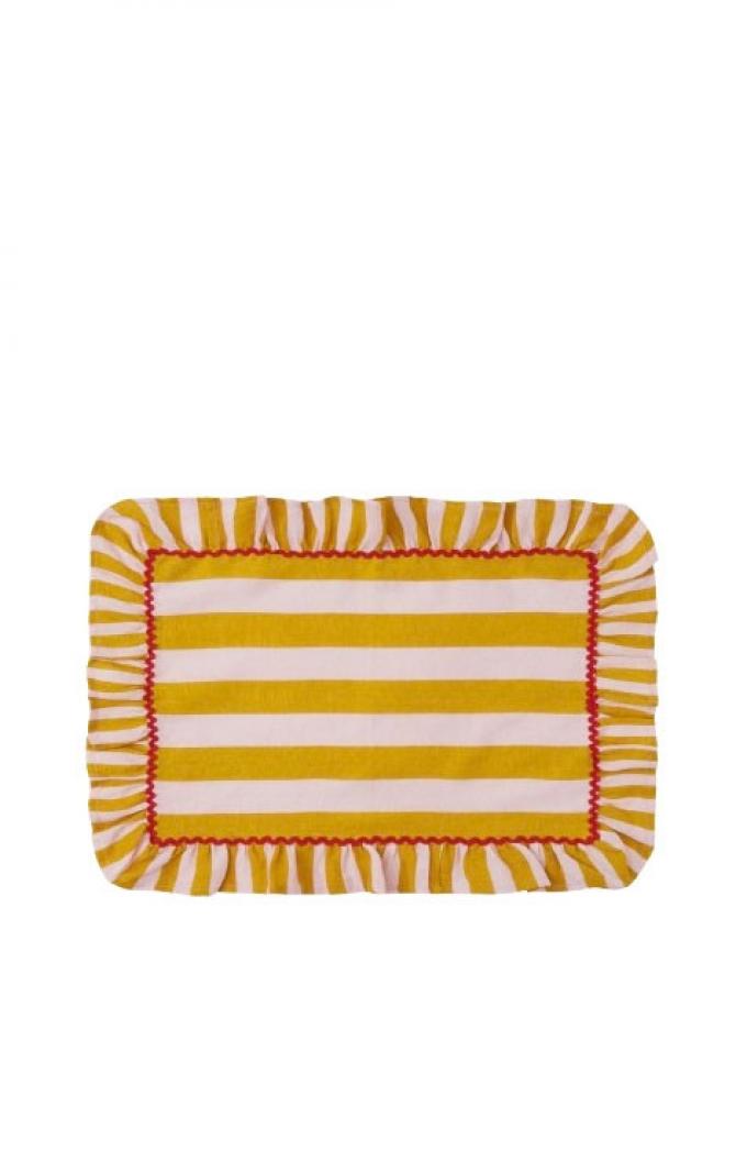 Set van twee geel-roze gestreepte placemats uit 100% linnen ‘Senape’ (37 x 53 cm)