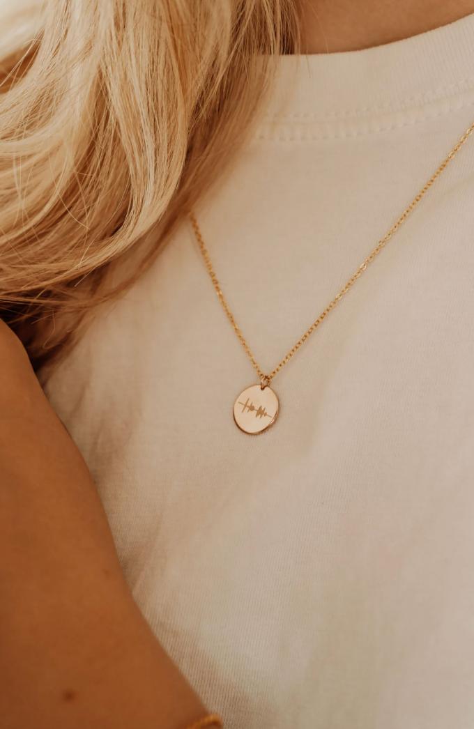 Gold filled halsketting met soundwave van je baby's hartslag of stem 