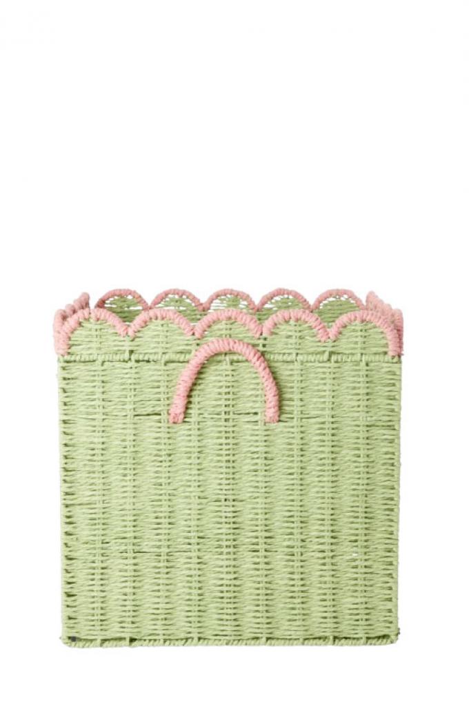 Pistachegroene opbergmand met geschulpte rand (33 x 33 x 33 cm)