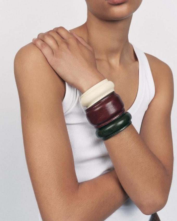 Set van drie leren bangle armbanden