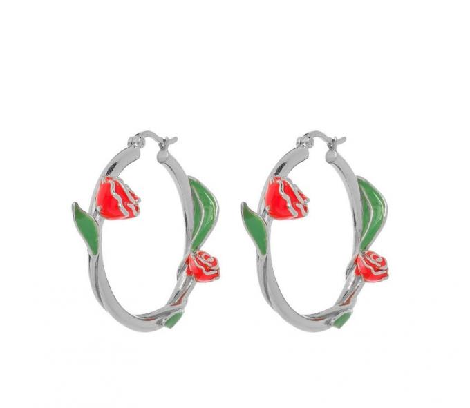 Zilveren oorbellen met oranje rozen