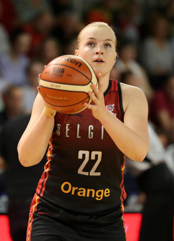Hanne Mestdagh in actie bij de Belgian Cats. Ze heeft 103 interlands op haar palmares prijken.
