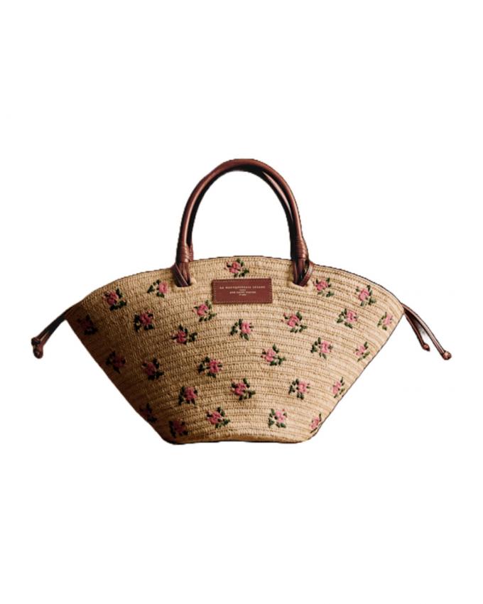 Rieten tas met bloemenmotief