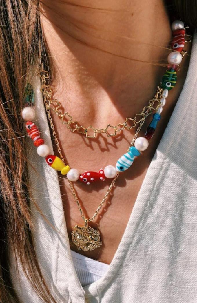 Meerkleurige ketting met visjes