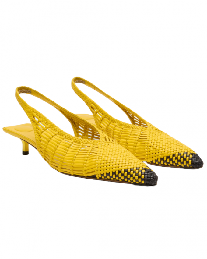 Gele geweven slingbacks