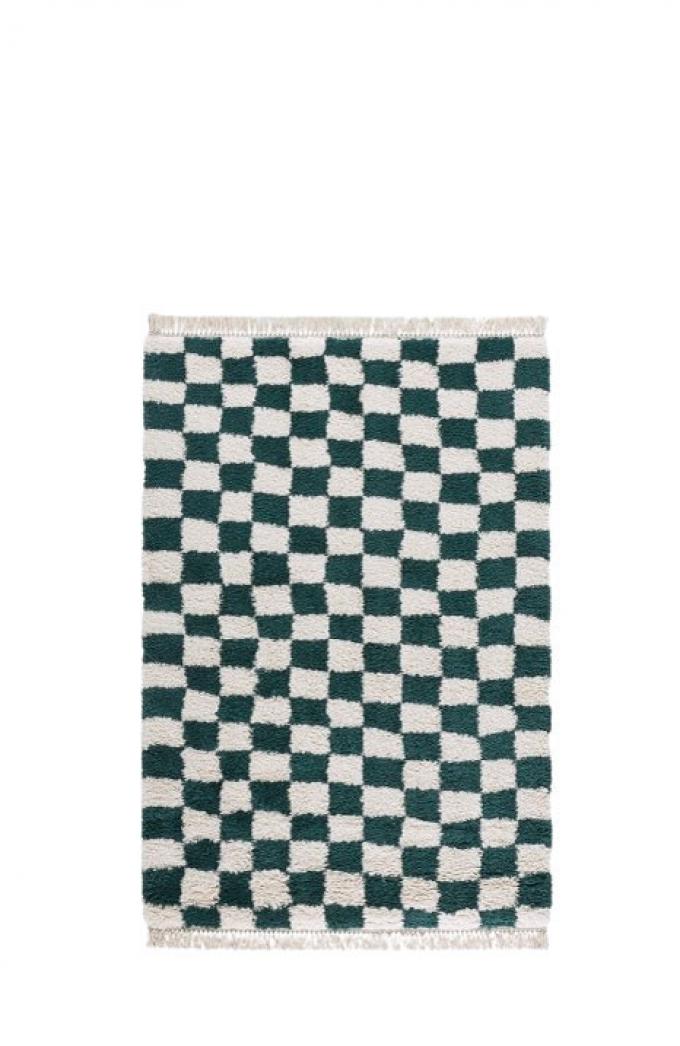 Donkergroen-wit geruite tapijt ‘Danito’ (120 x 170 cm)