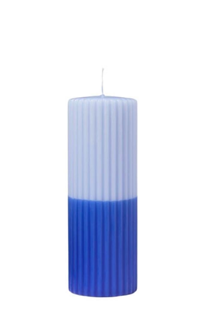 Blauwe geribbelde stompkaars (Ø 7 x 19 cm)