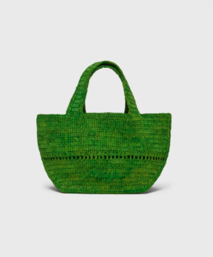 Mini cabas vert en raphia naturel