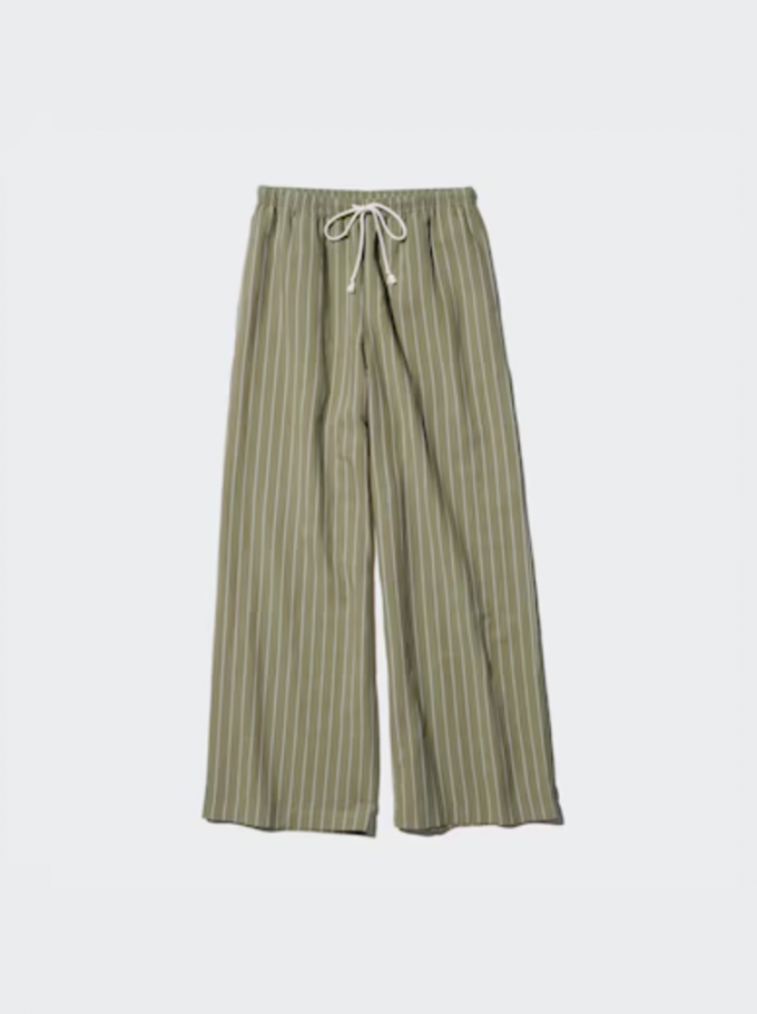 Pantalon ligné en lin mélangé