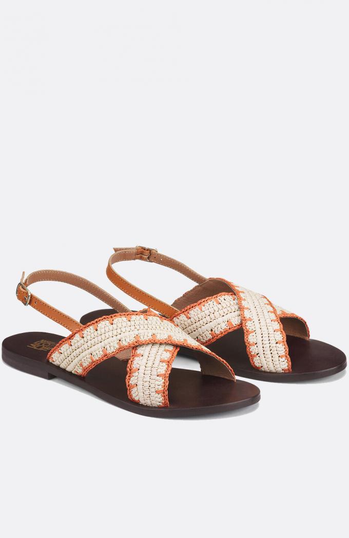 Platte sandalen in raffia