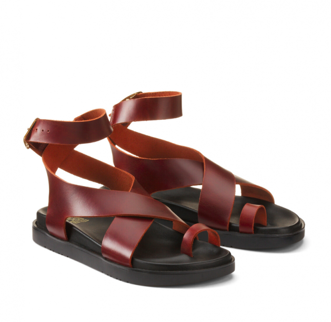Sandales compensées en cuir à bride