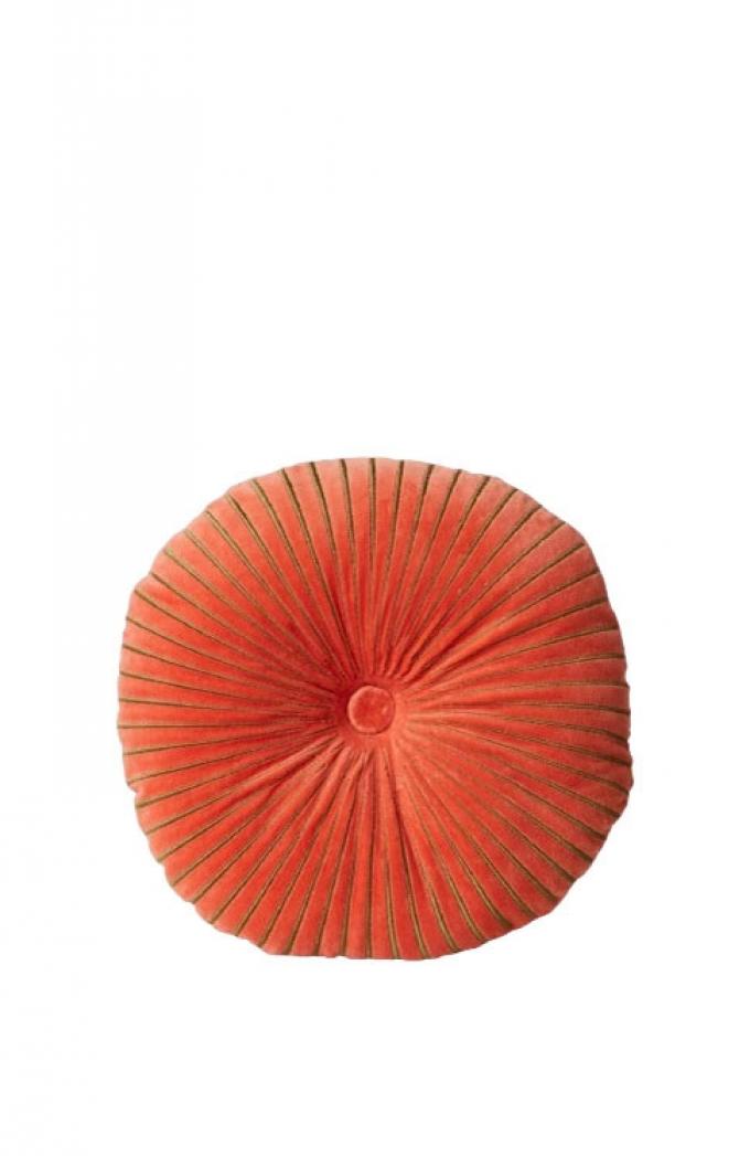 Rond oranje kussen uit fluweel ‘Ripple’ (Ø 50 cm)
