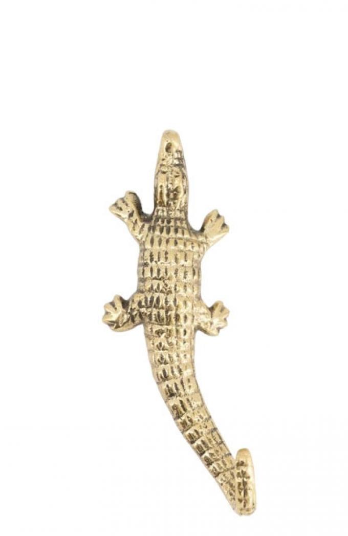 Messing wandhaak in de vorm van een krokodil (H 11 cm)