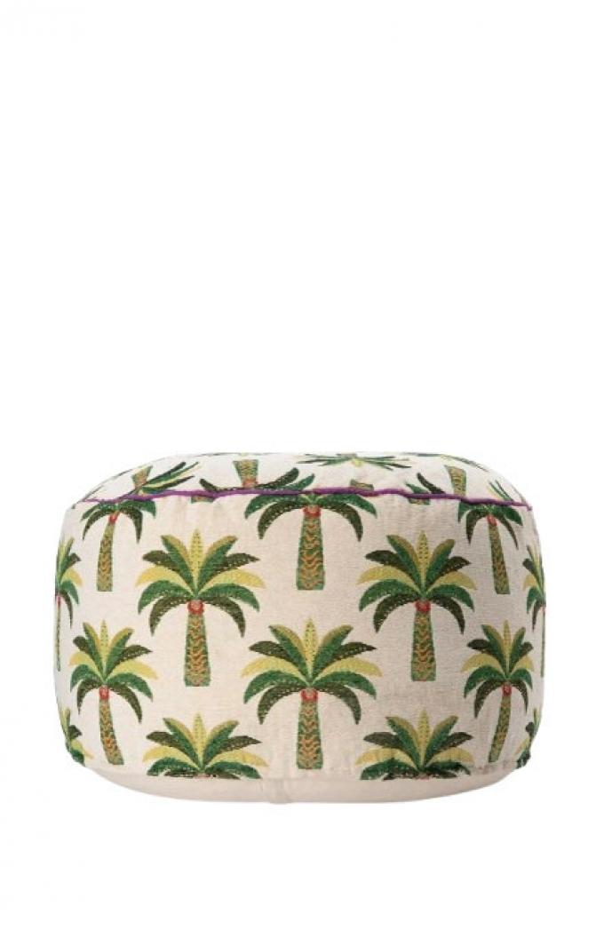 Ronde poef met palmboomprint in jacquard (38 x 60 x 60 cm)