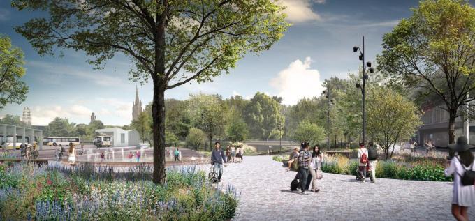 Zo zal eind 2027 het zicht op Brugge van aan het station eruit zien.