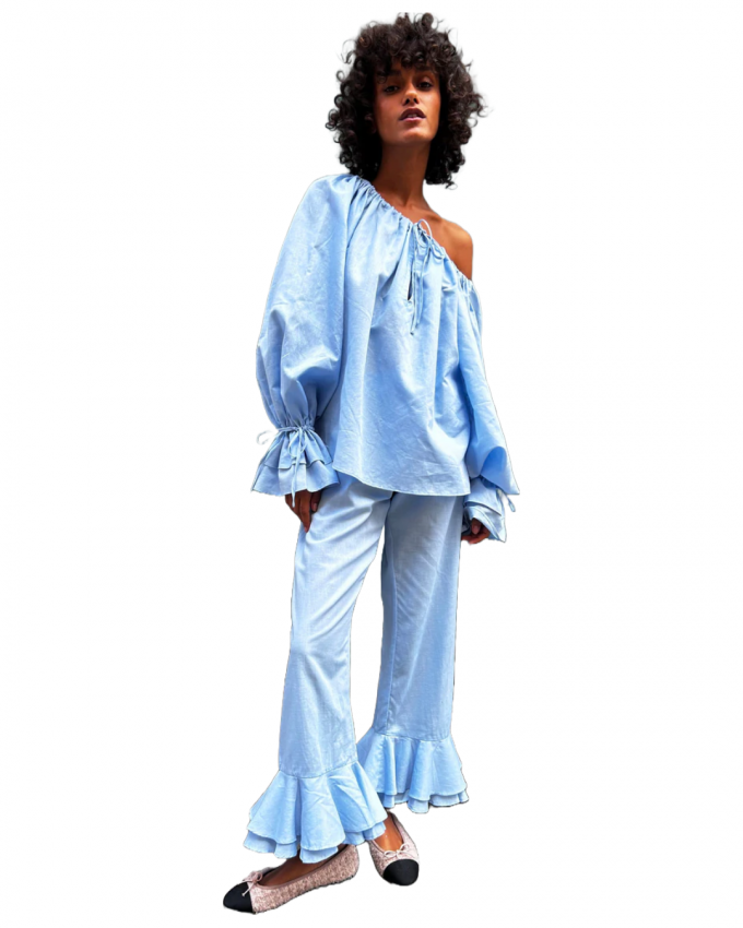 Blouse en broek met ruches