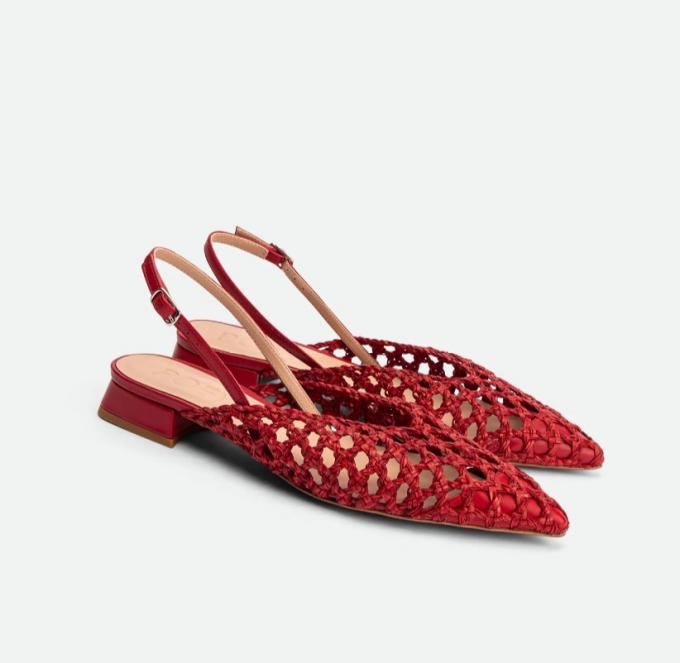 Geweven slingbacks in rood vegan leer