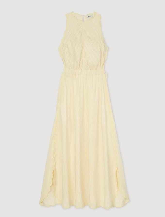 Botergele jurk met kanten details