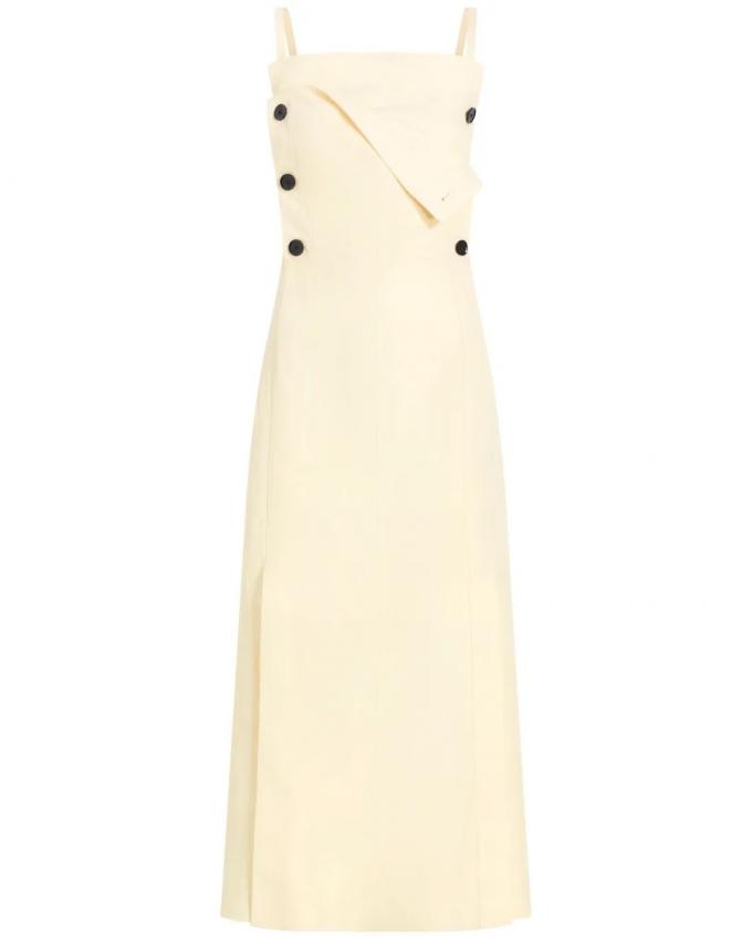 Botergele jurk in linnenmix