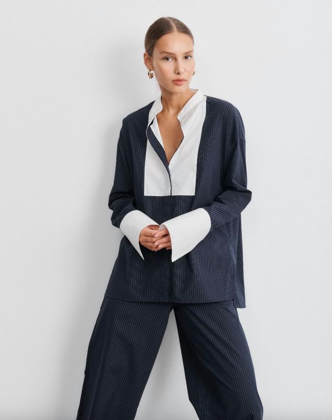 Chemise marine à plastron