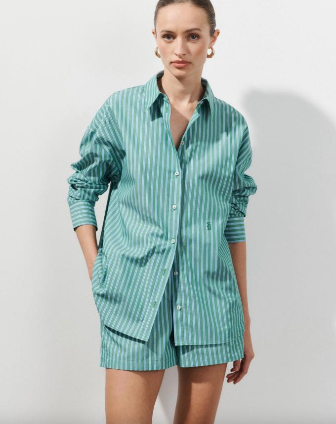 Chemise à rayures bleues et vertes