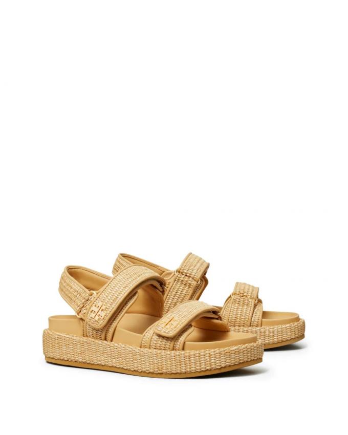 Raffia sandalen met plateauzool