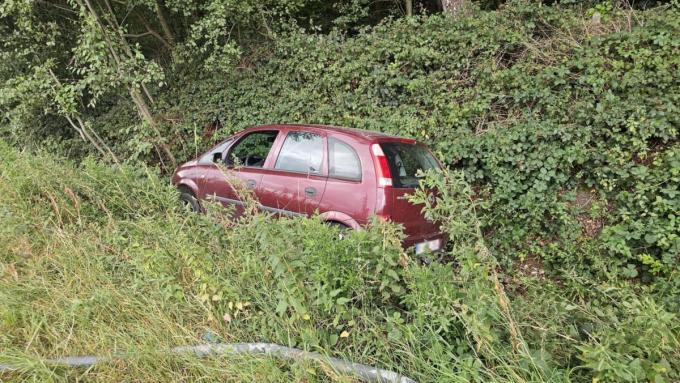 De auto zat diep in de struiken.
