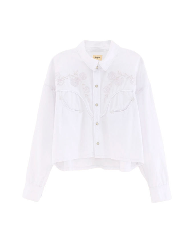 Cropped denim hemd met borduurwerk