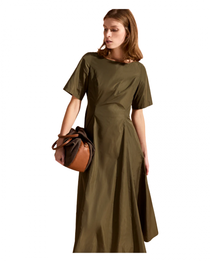 Khaki jurk met A-lijnrok