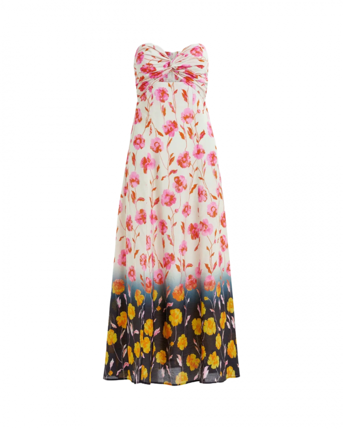 Gebloemde strapless jurk