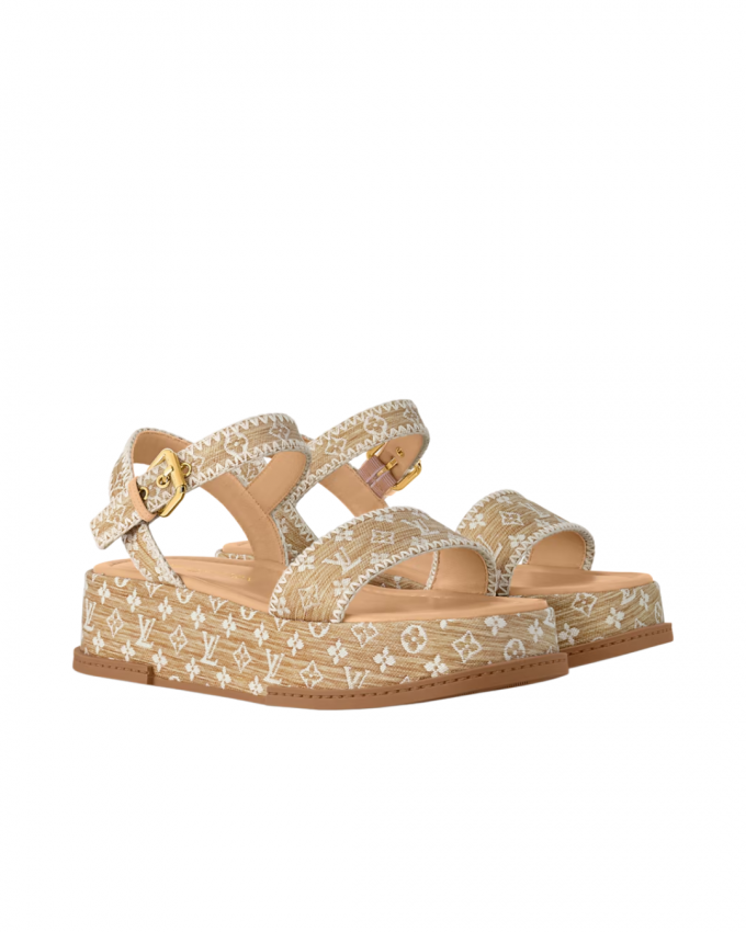 Raffia sandalen met plateauzool