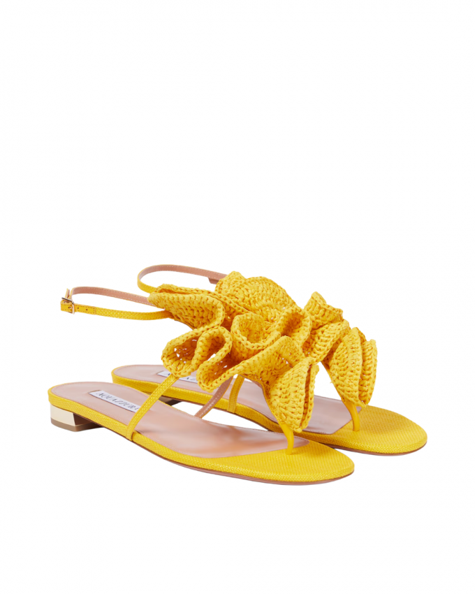 Gele raffia sandalen