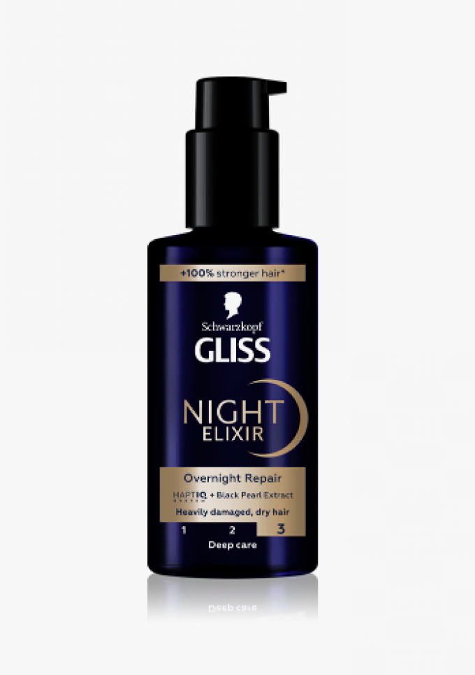 Un Schwarzkopf Gliss Night Elixir sans rinçage pour cheveux abîmés