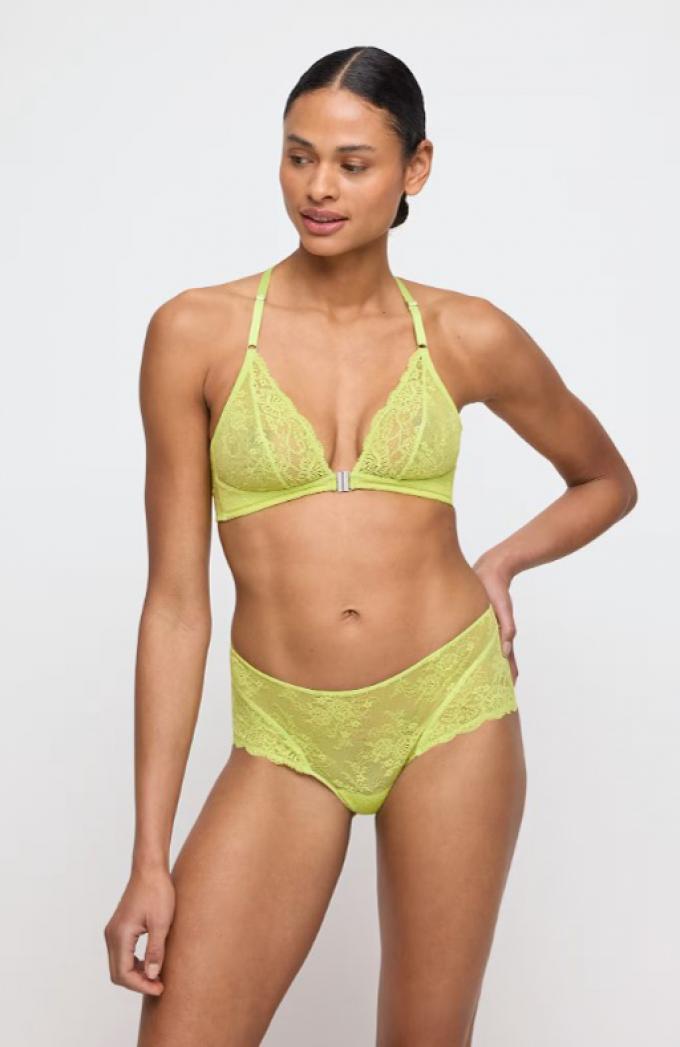 Citruskleurige bralette met kant