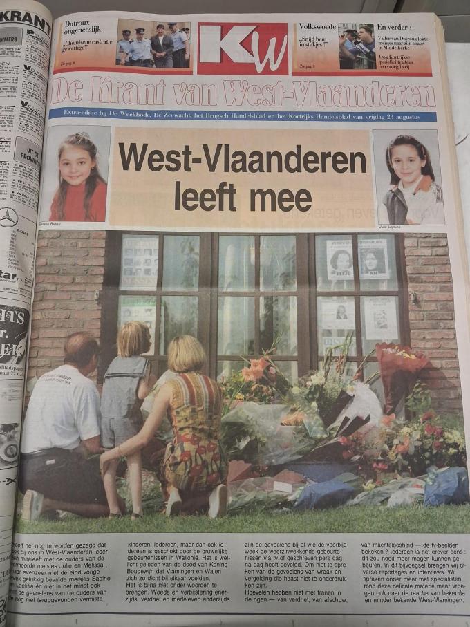 Ook toen in 1996 de lichamen van Melissa Russo en Julie Lejeune gevonden werden, haalde dat de voorpagina van De Krant van West-Vlaanderen.