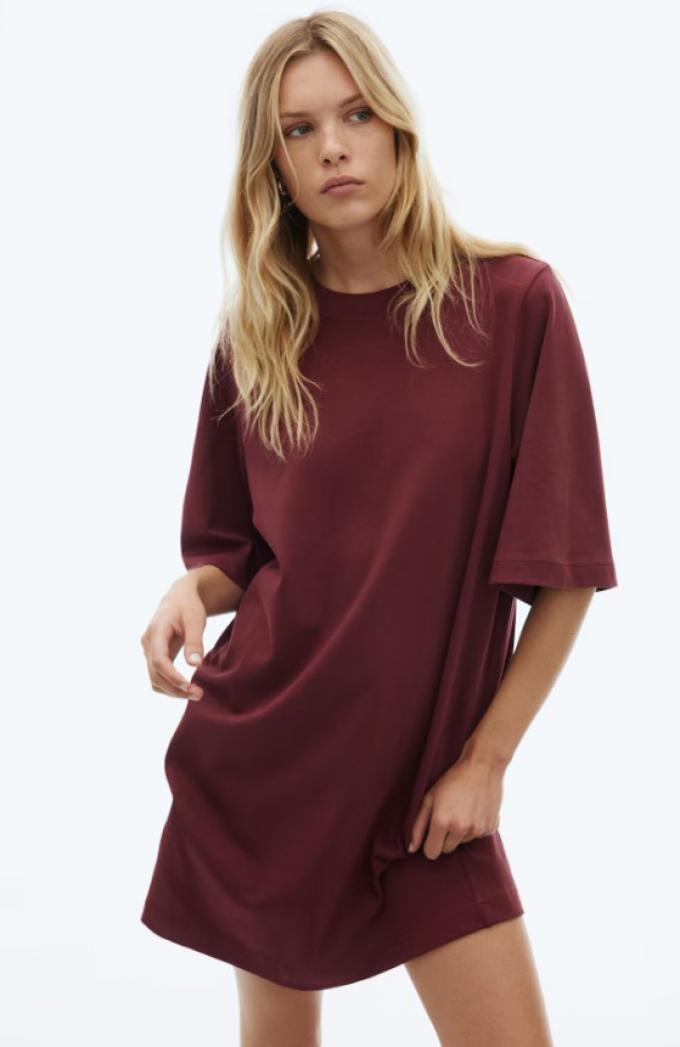 Bordeaux katoenen T-shirtjurk