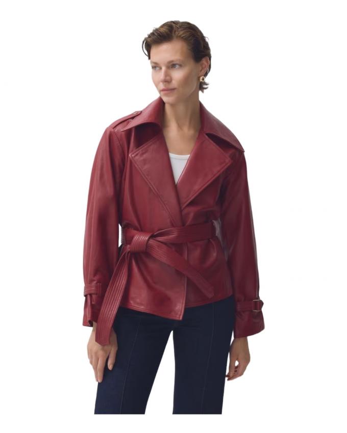 Dieprode leren jas met lint