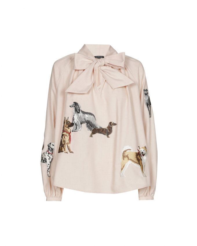 Blouse met geborduurde honden