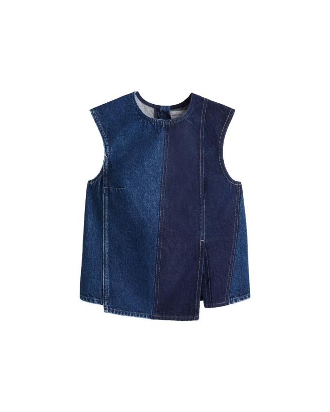 Tweekleurige denim top