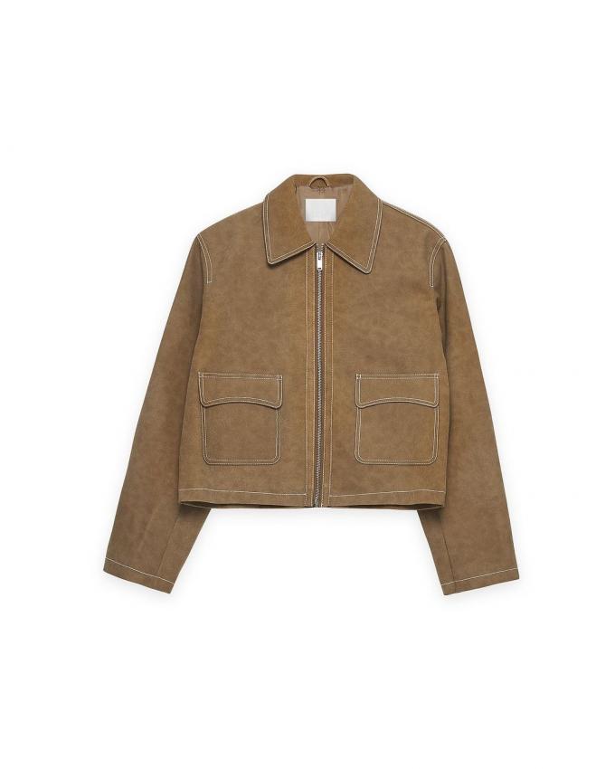 Faux suède jasje met contrasterende stiksels