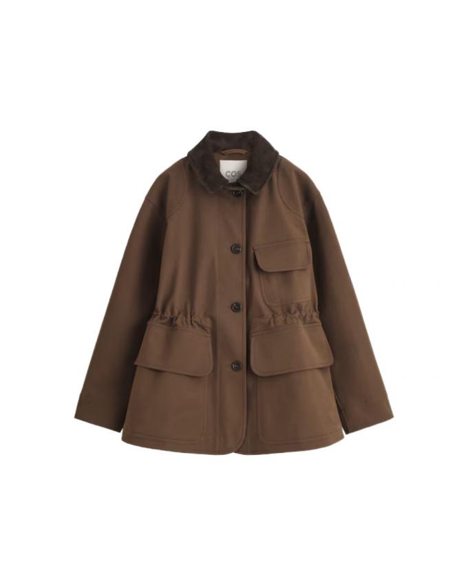 Jas met A-lijn snit en suède kraag