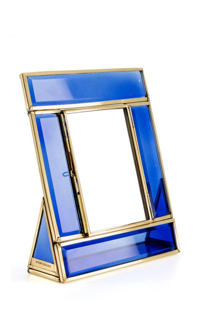 Blauwe fotolijst uit glas 