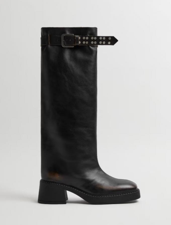 Kniehoge biker boots met gesp