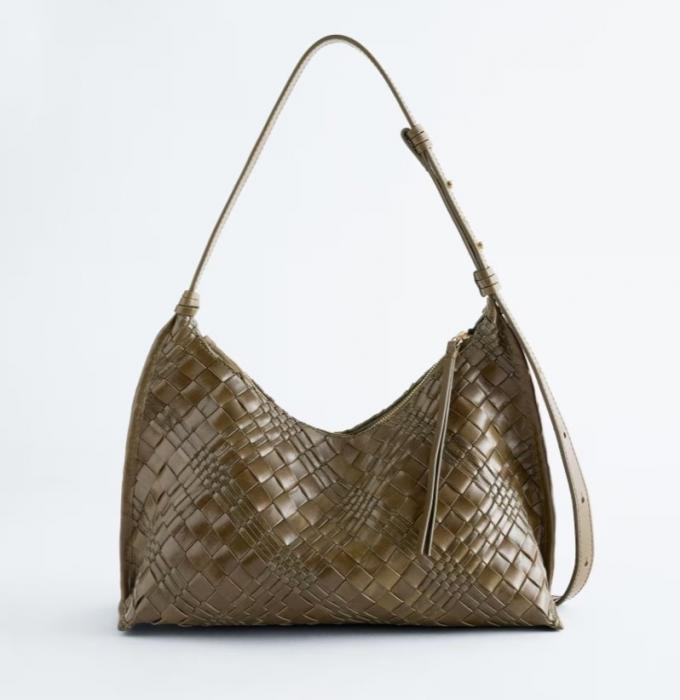 In faux-leer gevlochten handtas in groen