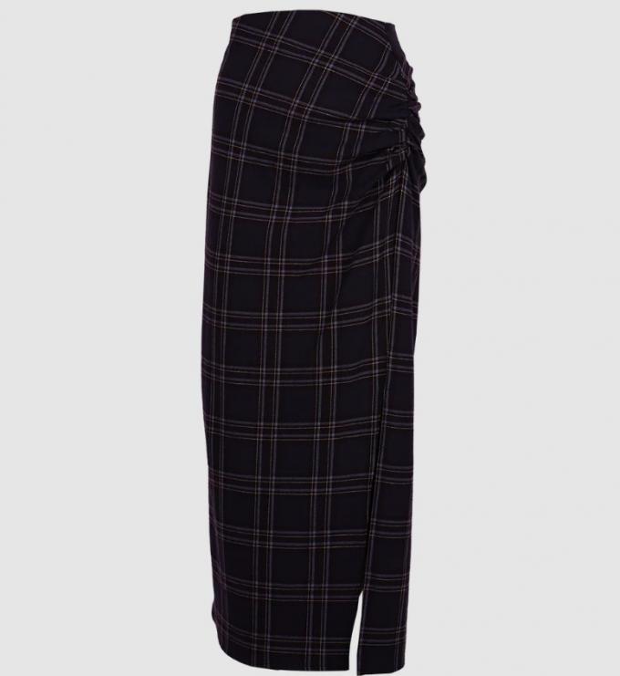 Kokerrok in donkerpaars met ruitjes