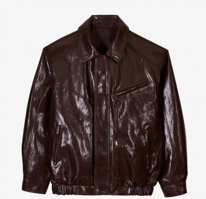 Chocoladebruine bomber met pofmouwen