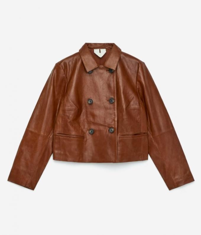 Cropped leren jasje met overslag