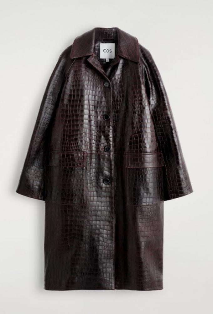 Bordeauxrode mantel in croco-leer
