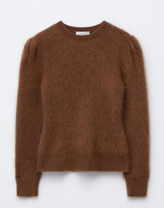 Pluizige trui in mohair met pofmouwen