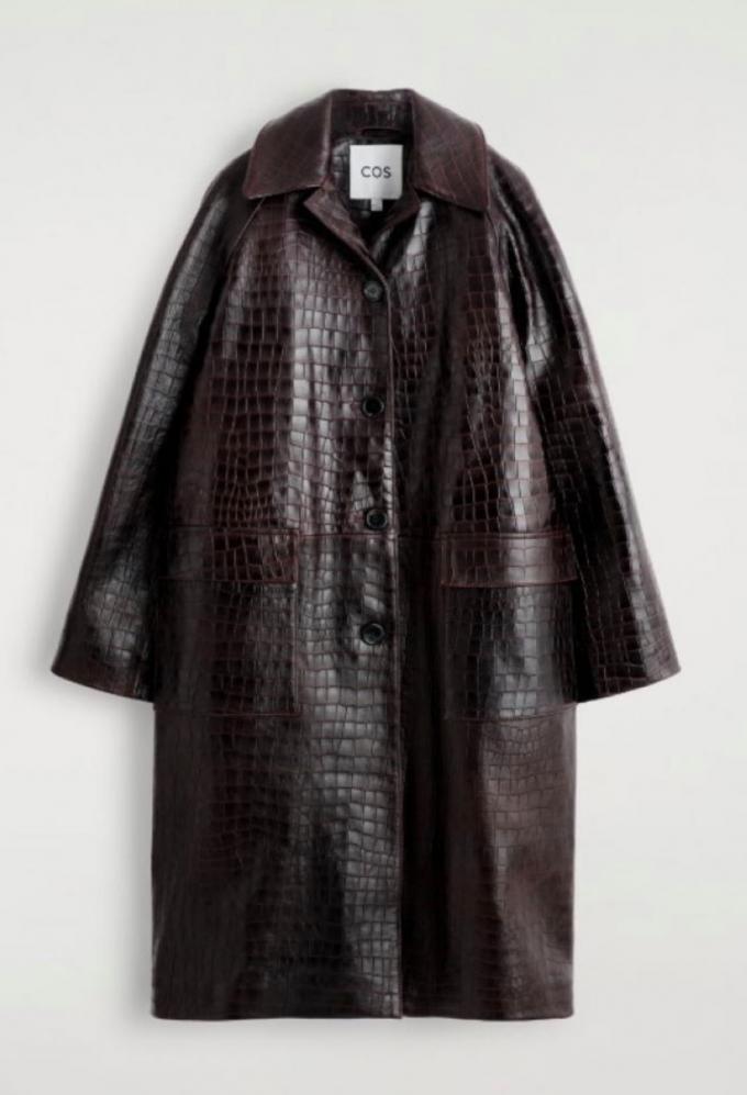 Manteau bordeaux en cuir à motif croco